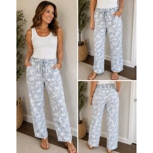 Thread & Supply Amy Palm Tree Print Tencel Wide Leg Pants Large
